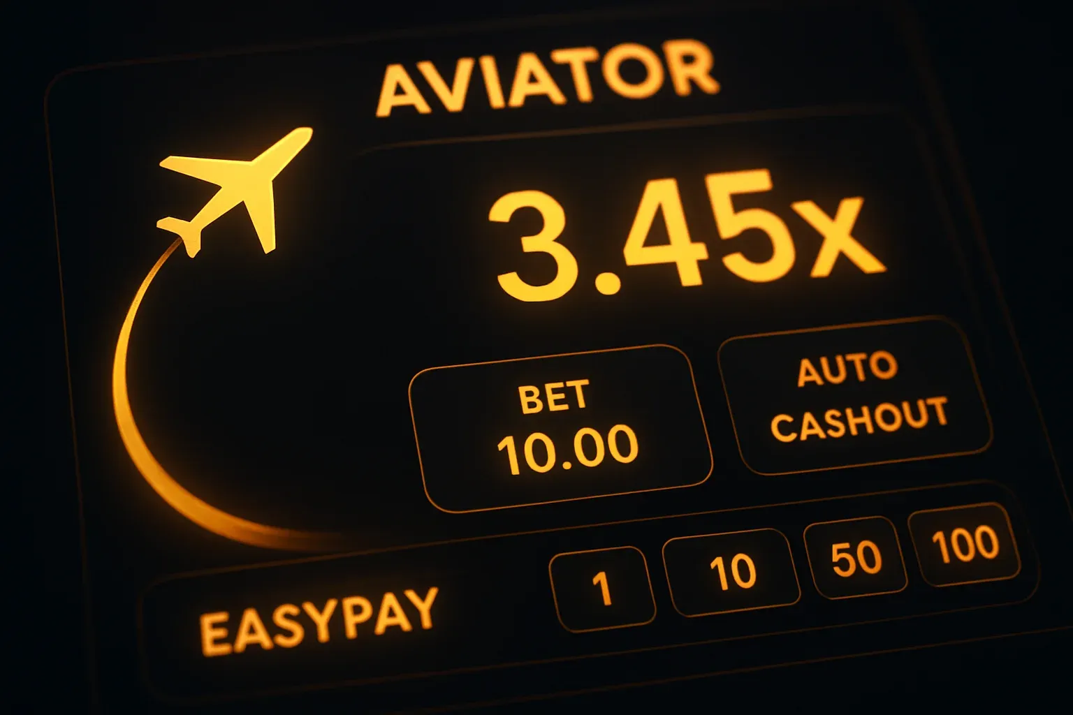 Модерен интерфейс на Aviator с траектория, множител, EasyPay залог и авто кешаут