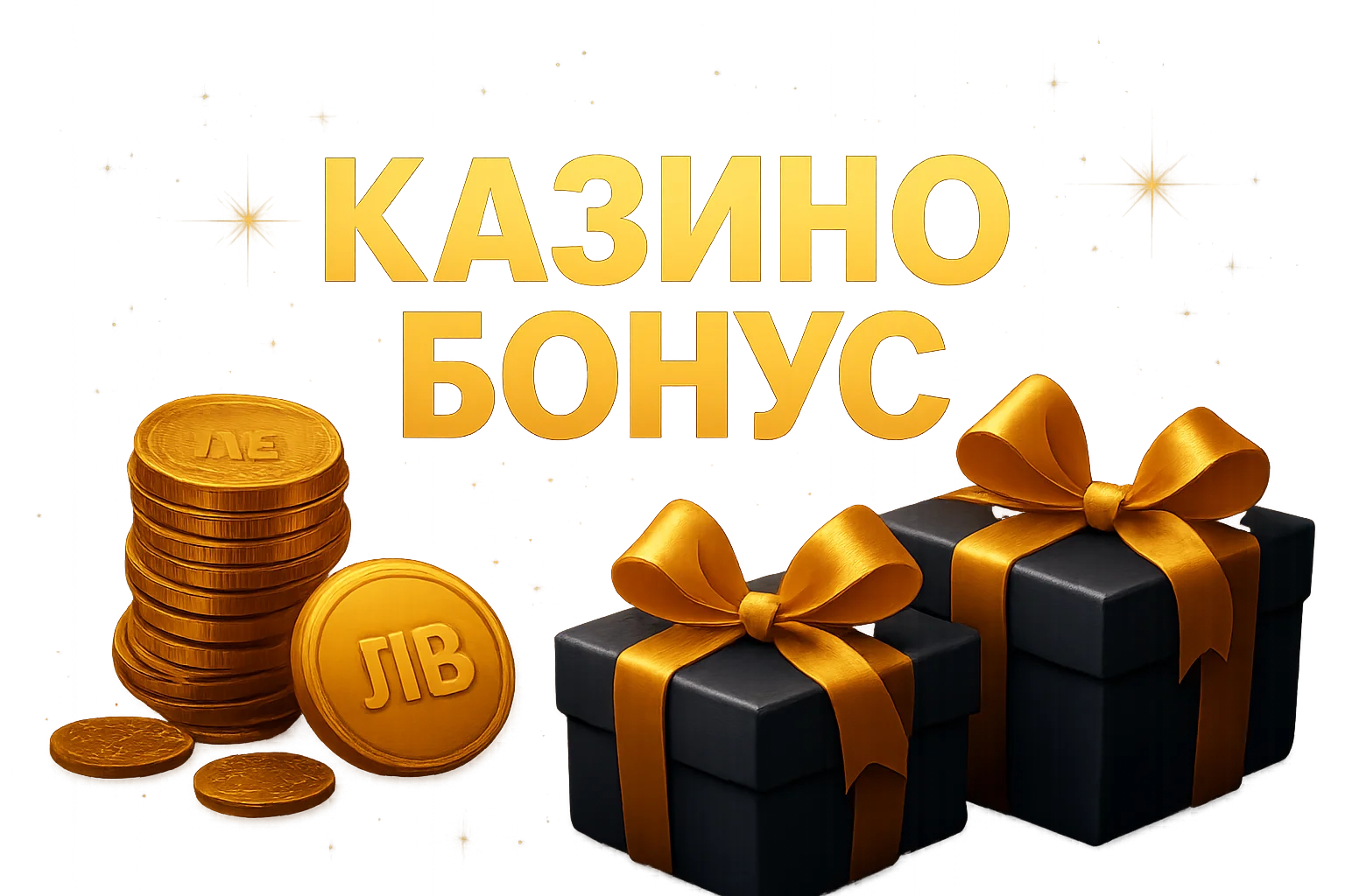 Банер за казино бонус с златни монети, подаръци и лв BGN символи