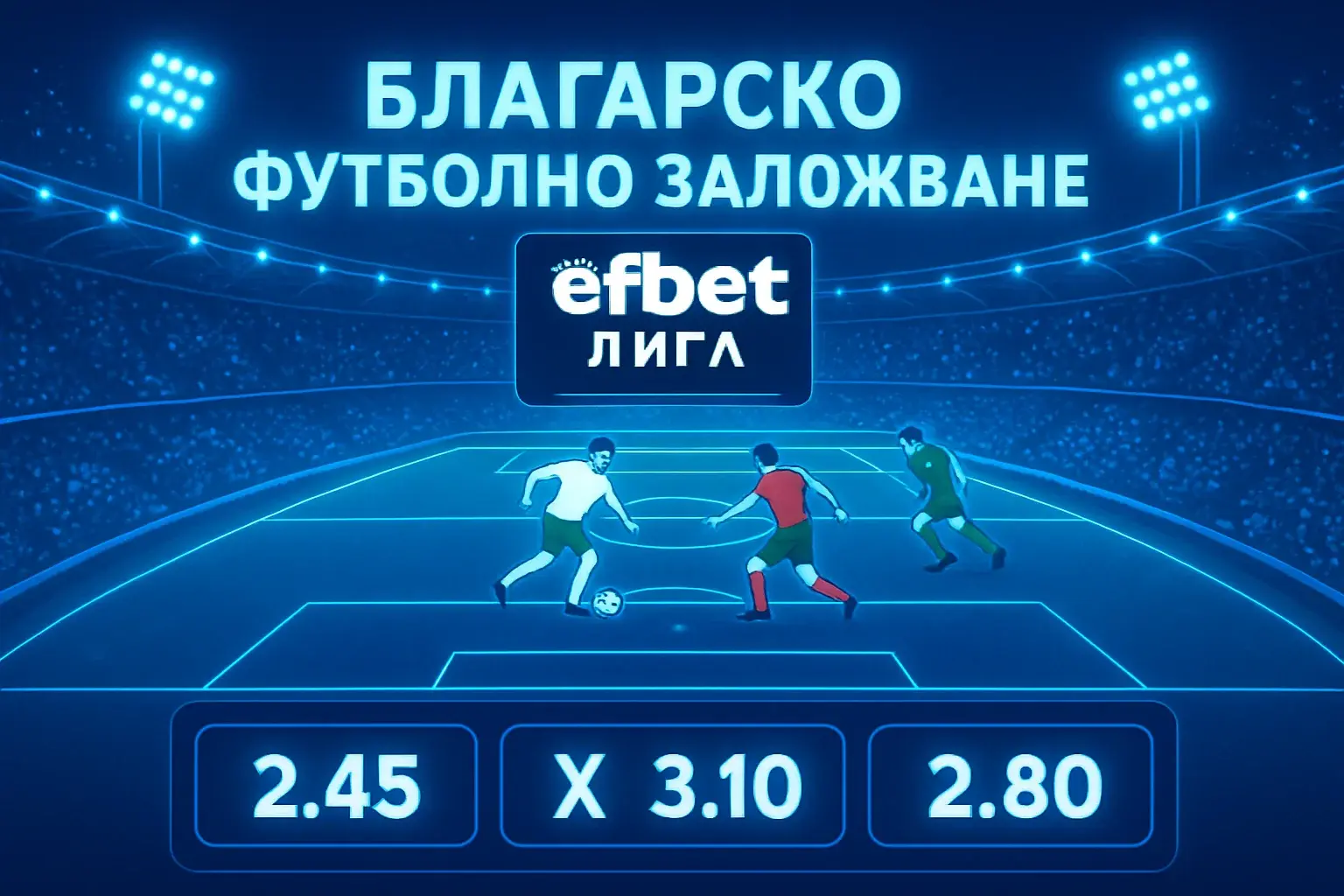 Банер за спортни залози с футболен мач в efbet Лига на стадион